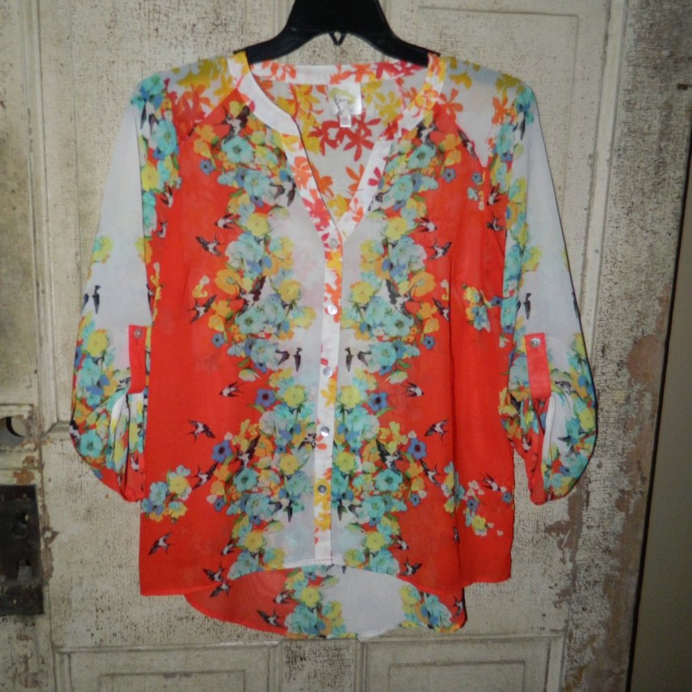 Anthropologie Fig and Flower Floral & Bird Boho Tunic Size M (CC-3)